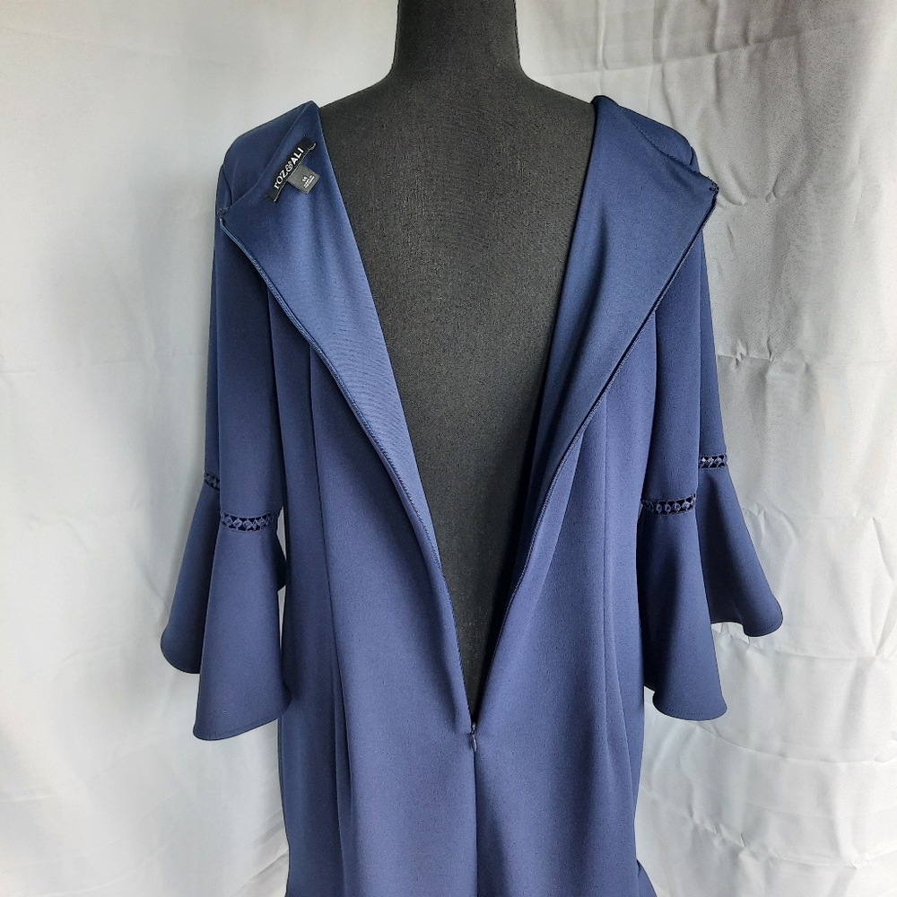 Roz & Ali Navy Blue Dress Sz 14 Bell Sleeve Flutter Hem Knee / Midi Lgth Church - Picture 10 of 16